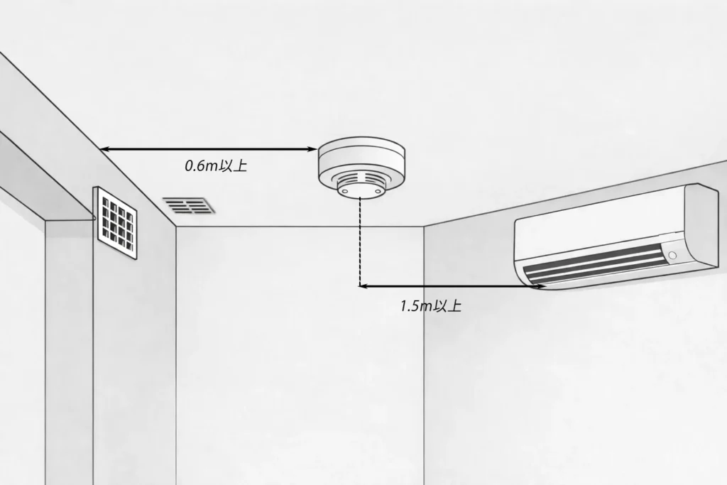 煙感知器の設置位置の図解