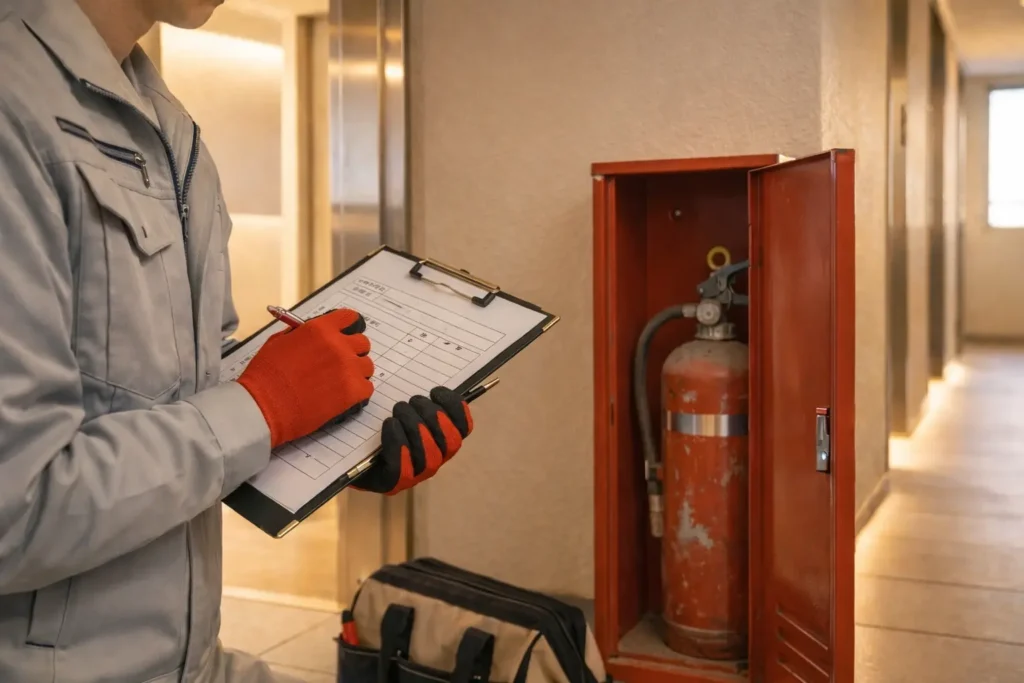 消化器点検している様子